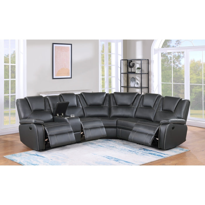 GRAY Breathable Air Leather Plainjane Modular Power Recliner Sectional Sofa w/ USB-8192