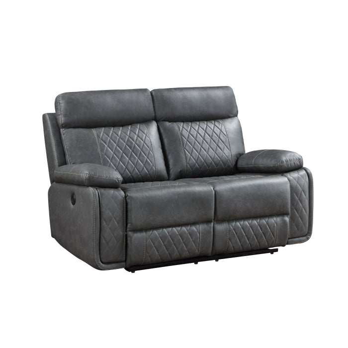 3-Piece Dark Gray Breathable Air Leather Diamondback Power Reclining Sofa Set with USB