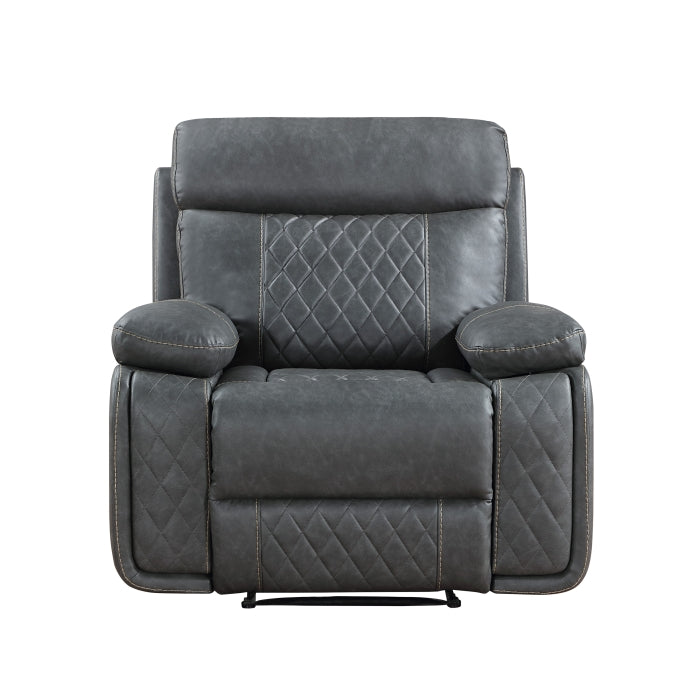 3-Piece Dark Gray Breathable Air Leather Diamondback Power Reclining Sofa Set with USB