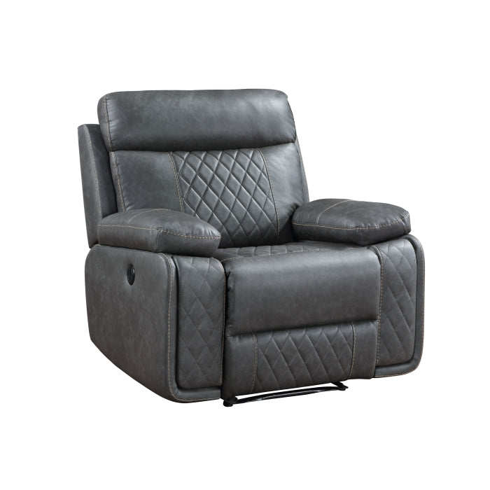 3-Piece Dark Gray Breathable Air Leather Diamondback Power Reclining Sofa Set with USB