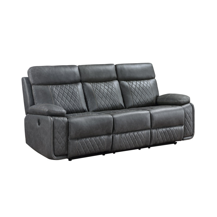 3-Piece Dark Gray Breathable Air Leather Diamondback Power Reclining Sofa Set with USB