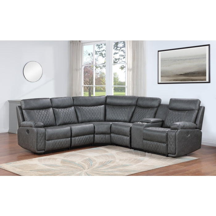 DARK GRAY Breathable Air Leather Modular Manual Diamondback Recliner Sectional Sofa-8196