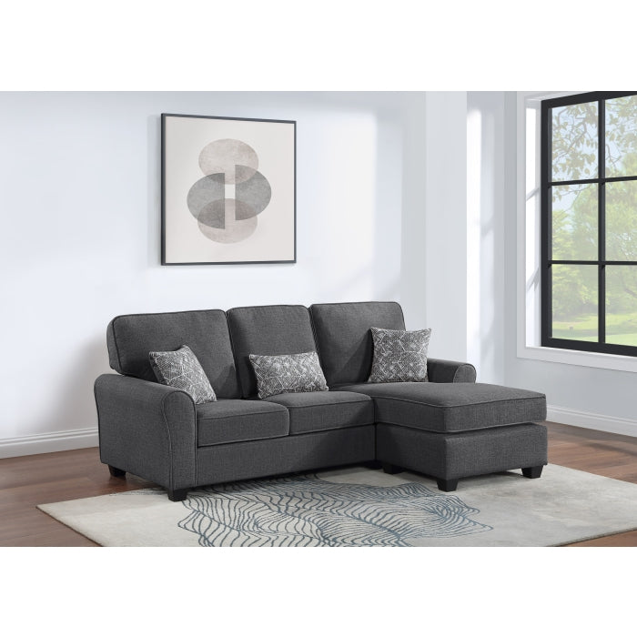 DARK GRAY Reversible Fabric Comfort Cushioned Flared Round Arm Sectional Sofa-8201