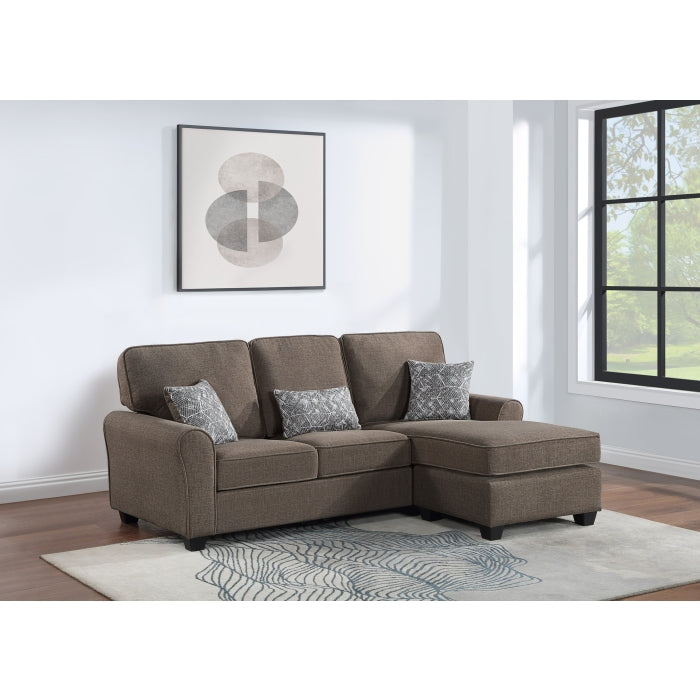 DARK BROWN Reversible Fabric Comfort Cushioned Flared Round Arm Sectional Sofa-8202