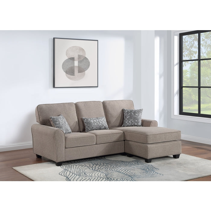 TAUPE Reversible Fabric Comfort Cushioned Flared Round Arm Sectional Sofa-8203