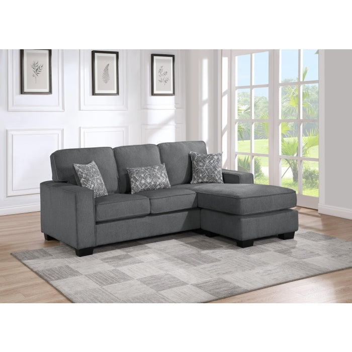 DARK GRAY Reversible Fabric Plushy Cushioned Square Arm Sectional Sofa-8205