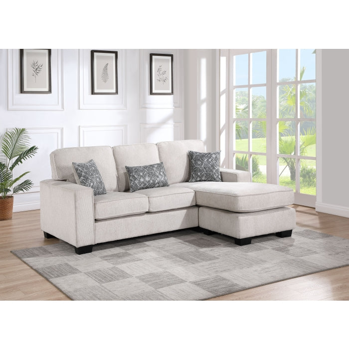 BEIGE Reversible Fabric Plushy Cushioned Square Arm Sectional Sofa-8207