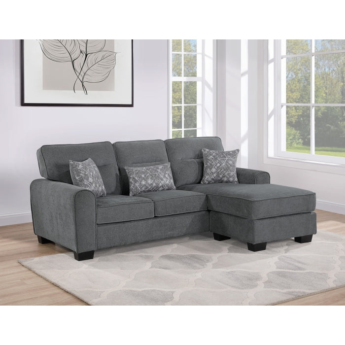 CHARCOAL Reversible Fabric Cushioned Arm Sectional Sofa-8208