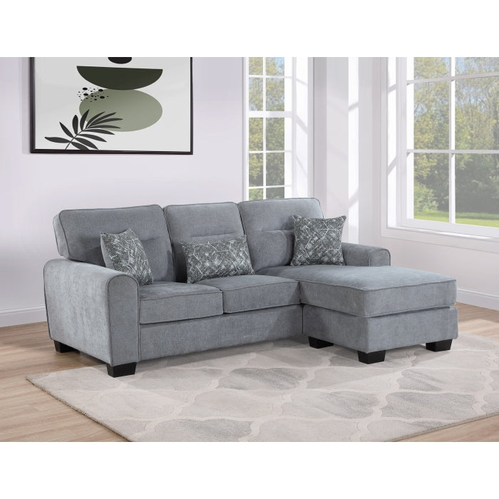 LIGHT GRAY Reversible Fabric Cushioned Arm Sectional Sofa-8209