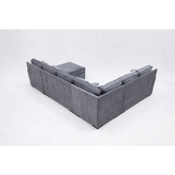 DARK GRAY RHF Fabric U-Shaped Stationary Sectional Sofa w/ Chaise + Pillows-8210