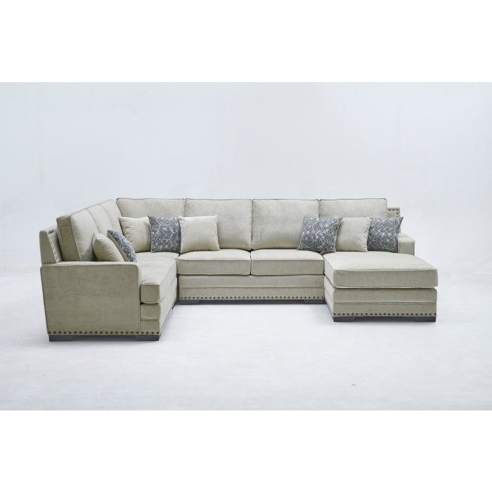 TAUPE RHF Fabric U-Shaped Stationary Sectional Sofa w/ Chaise + Pillows-8211