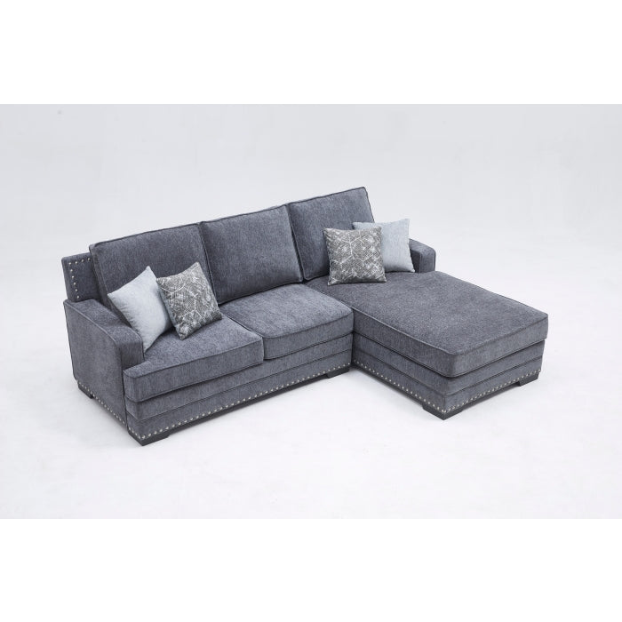 DARK GRAY RHF Fabric Stationary Sectional Sofa w/ Chaise + Pillows-8215