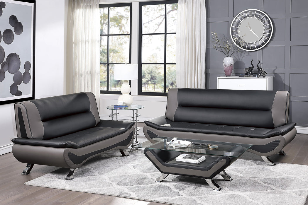 Veloce Black/Gray Faux Leather Loveseat