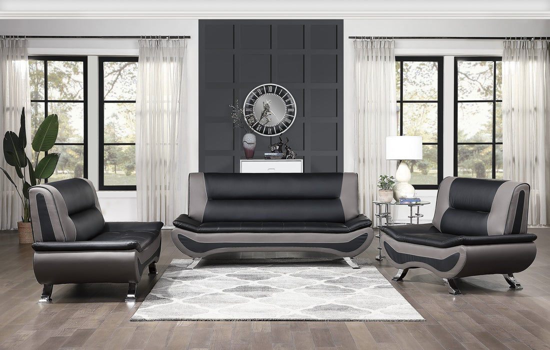 Veloce Black/Gray Faux Leather Loveseat