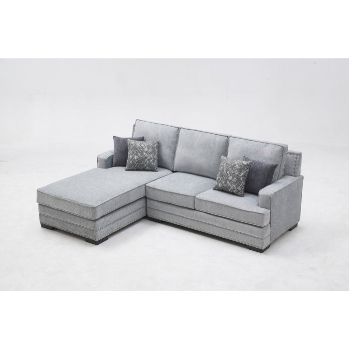 LIGHT GRAY LHF Fabric Stationary Sectional Sofa w/ Chaise + Pillows-8220