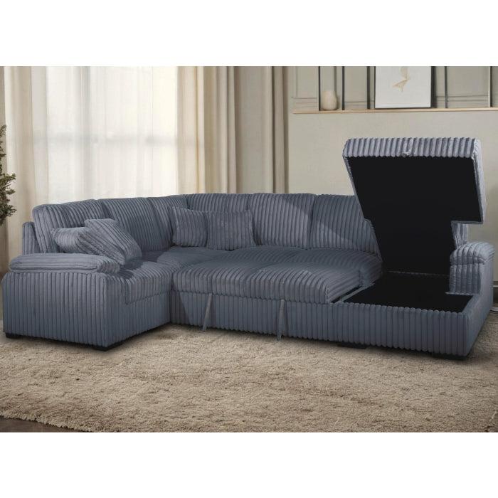 DARK GRAY RHF Fabric U-Shaped Pull Out Sectional Sofa w/ Storage Chaise + Pillows-8221