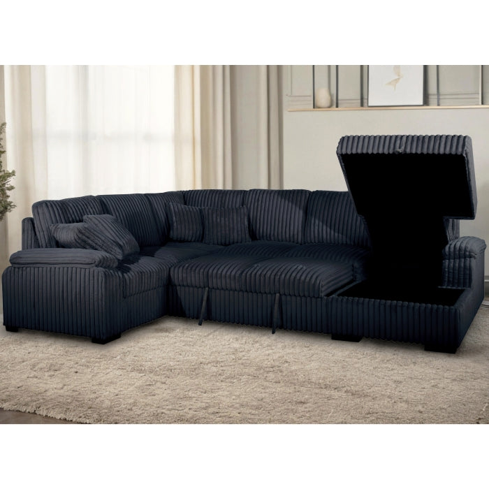 BLACK RHF Fabric U-Shaped Pull Out Sectional Sofa w/ Storage Chaise + Pillows-8223