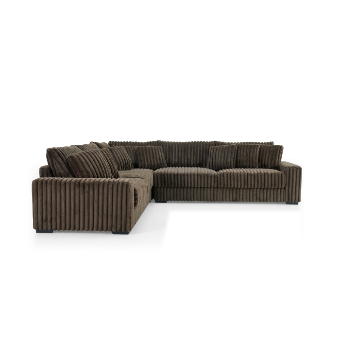 DARK BROWN Fabric Stationary Sectional Sofa w/ 9 Pillows-8229