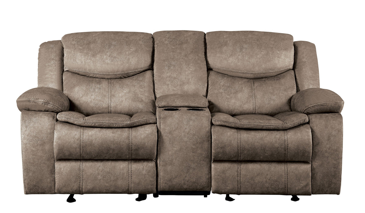 Bastrop Brown Fabric Double Glider Reclining Loveseat with Center Console