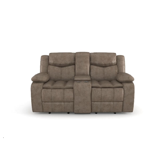 Bastrop Brown Fabric Double Glider Reclining Loveseat with Center Console