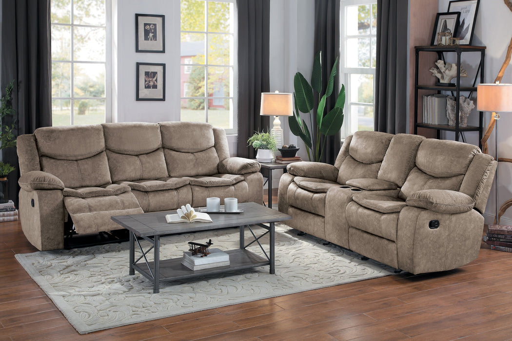 Bastrop Brown Fabric Double Glider Reclining Loveseat with Center Console