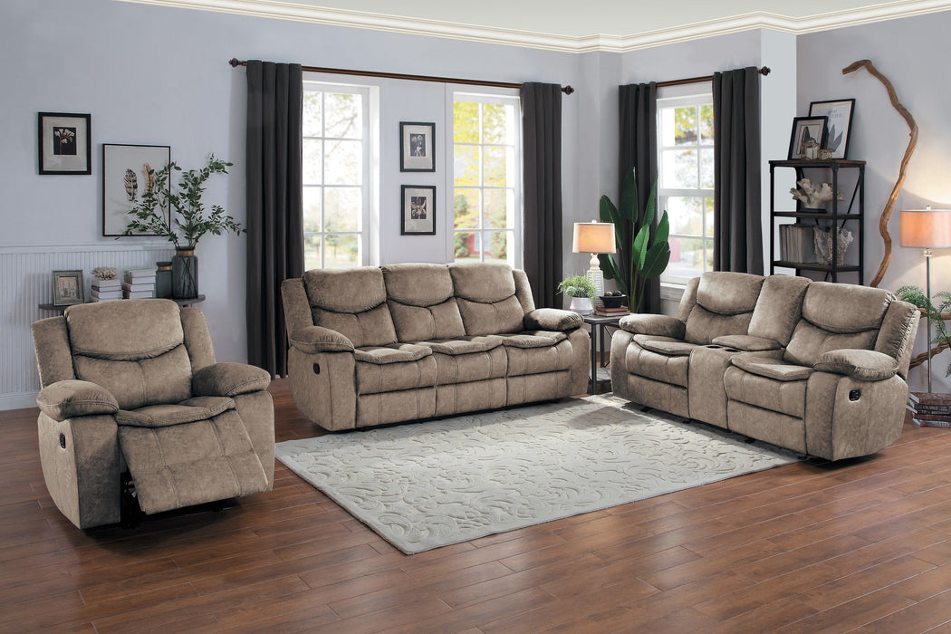 Bastrop Brown Fabric Double Glider Reclining Loveseat with Center Console