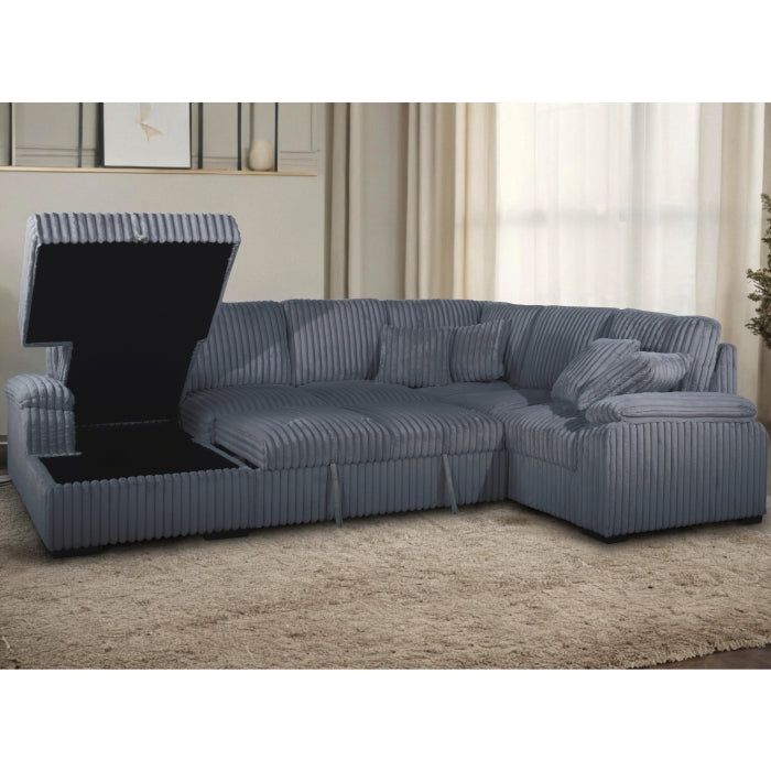 DARK GRAY LHF Fabric U-Shaped Pull Out Sectional Sofa w/ Storage Chaise + Pillows-8234