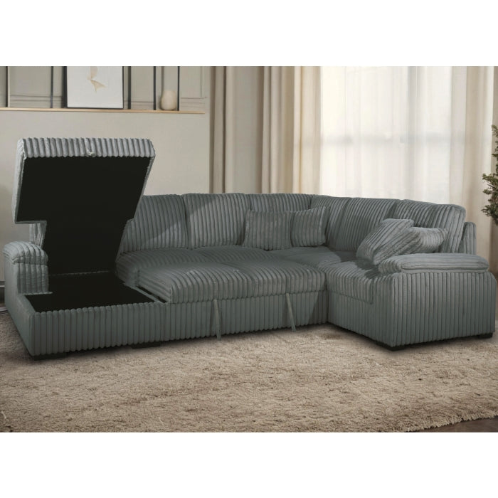 GRAY LHF Fabric U-Shaped Pull Out Sectional Sofa w/ Storage Chaise + Pillows-8235