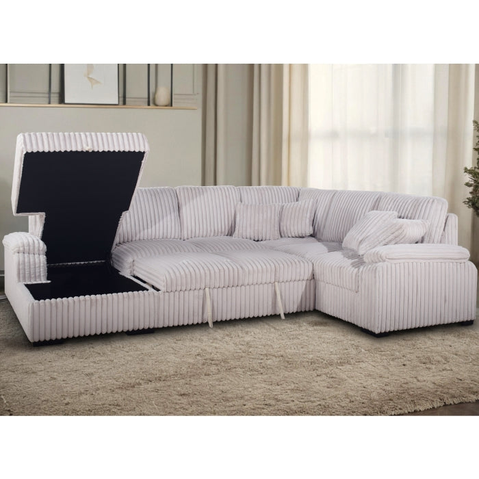 BEIGE LHF Fabric U-Shaped Pull Out Sectional Sofa w/ Storage Chaise + Pillows-8238