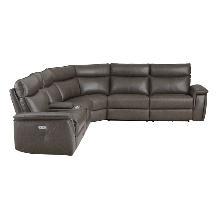 Maroni Dark Brown Leather 6-Piece Modular Power Reclining Sectional