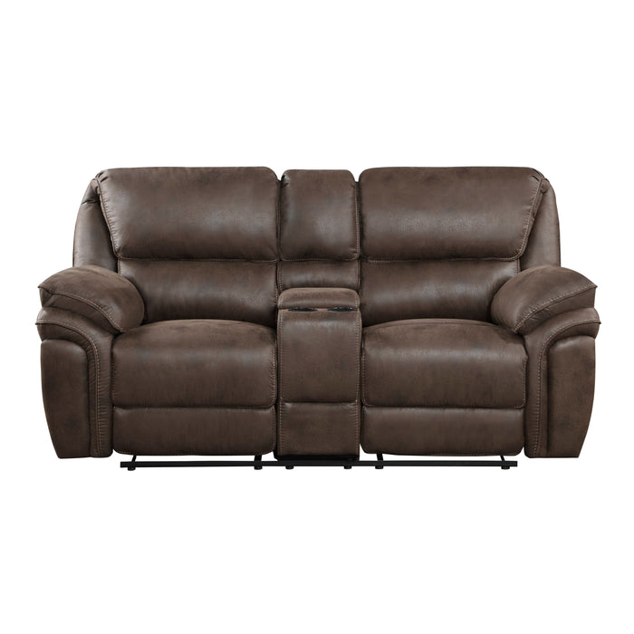 Proctor Brown Microfiber Double Reclining Love Seat with Center Console