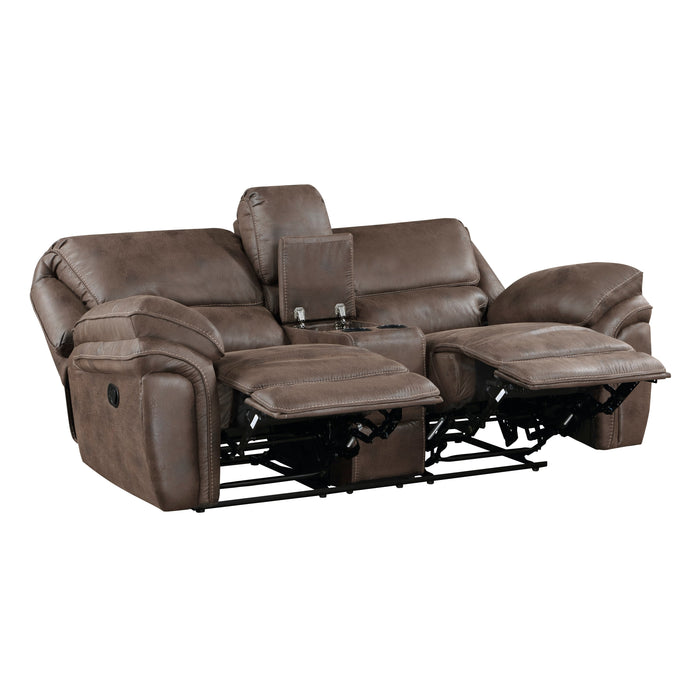 Proctor Brown Microfiber Double Reclining Love Seat with Center Console