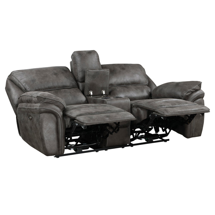 Proctor Gray Microfiber Power Double Reclining Love Seat with Center Console