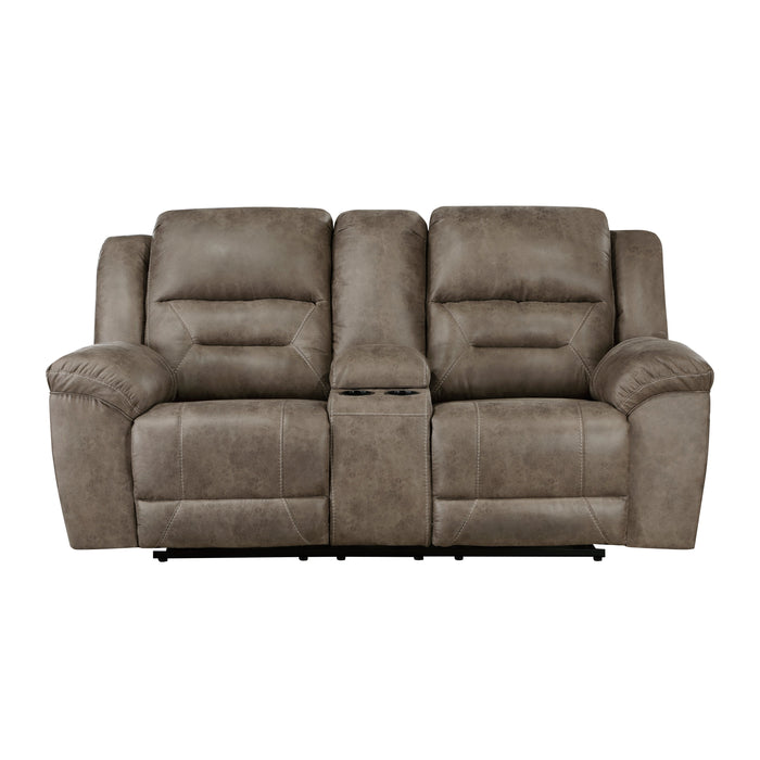 Hazen Brown Microfiber Double Reclining Love Seat with Center Console