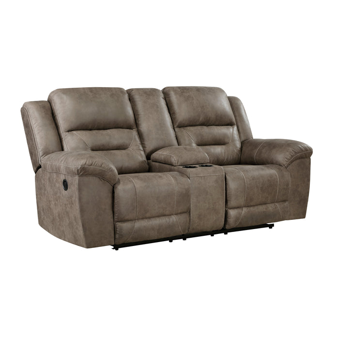 Hazen Brown Microfiber Double Reclining Love Seat with Center Console