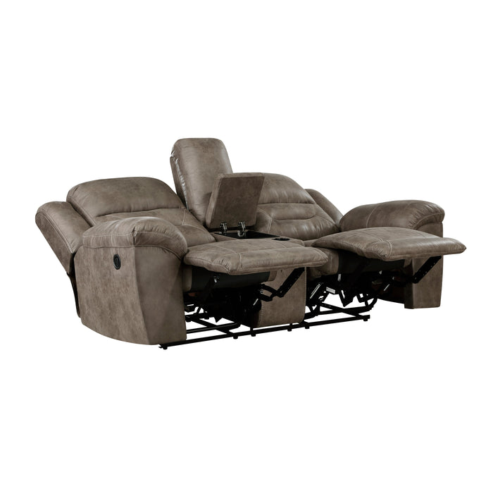 Hazen Brown Microfiber Double Reclining Love Seat with Center Console