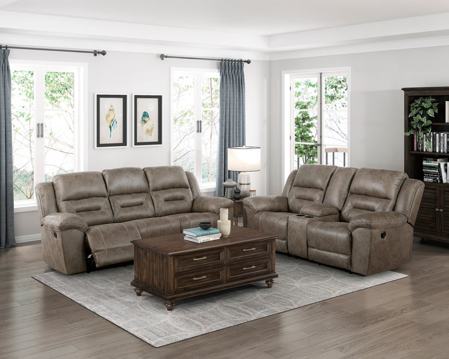 Hazen Brown Microfiber Double Reclining Sofa