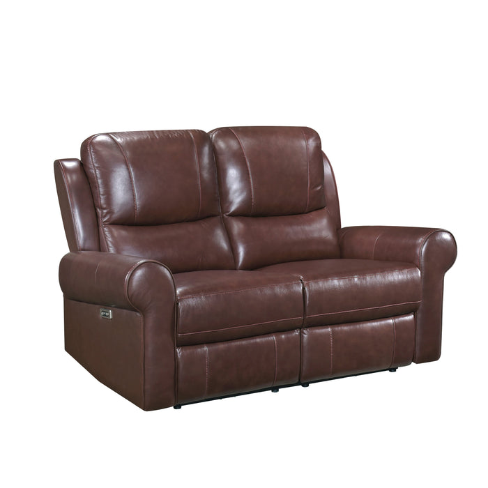 McCall Brown Leather Power Double Reclining Love Seat with Power Headrests