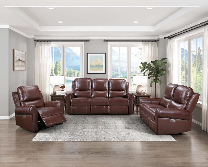 McCall Brown Leather Power Double Reclining Love Seat with Power Headrests