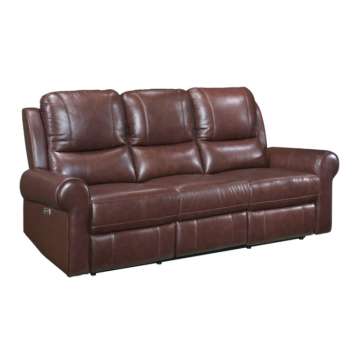 McCall Brown Leather Power Double Reclining Sofa with Power Headrests