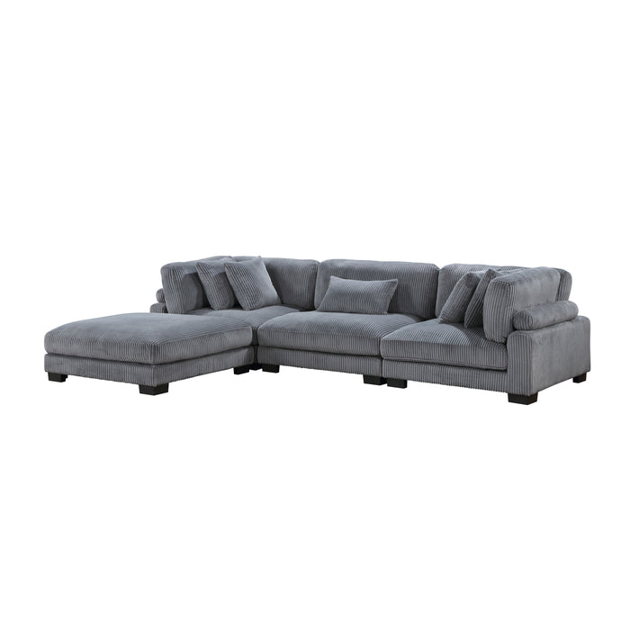 Traverse Gray Corduroy 4-Piece Modular Sectional with Ottoman