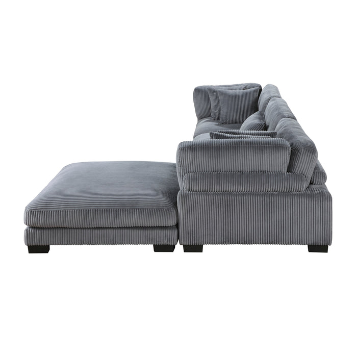 Traverse Gray Corduroy 4-Piece Modular Sectional with Ottoman