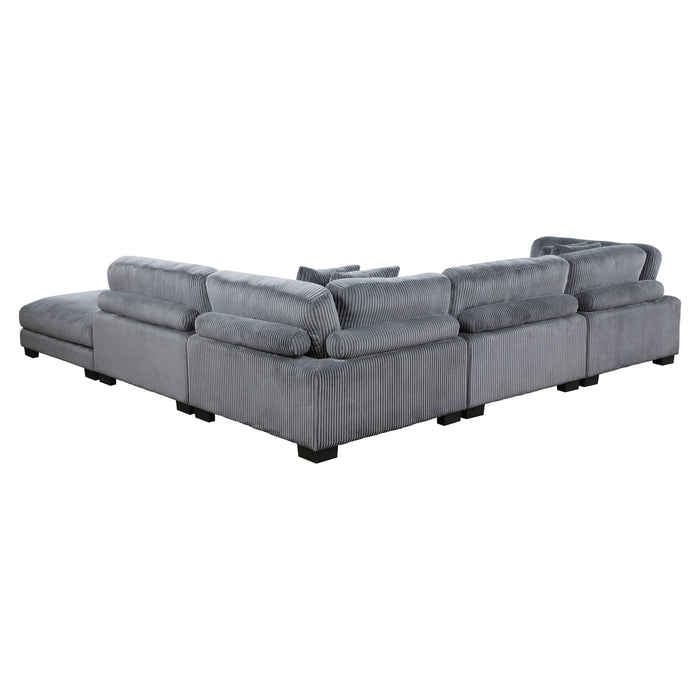 Traverse Gray Corduroy 5-Piece Modular Sectional with Ottoman