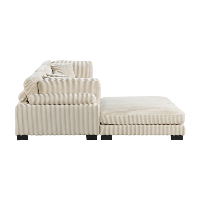 Traverse Beige Corduroy 4-Piece Modular Sectional with Ottoman