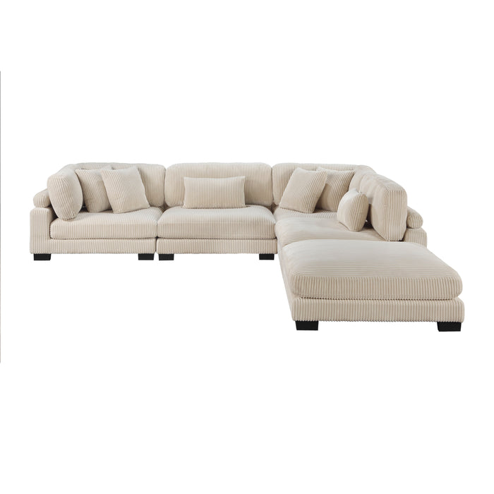 Traverse Beige Corduroy 5-Piece Modular Sectional with Ottoman