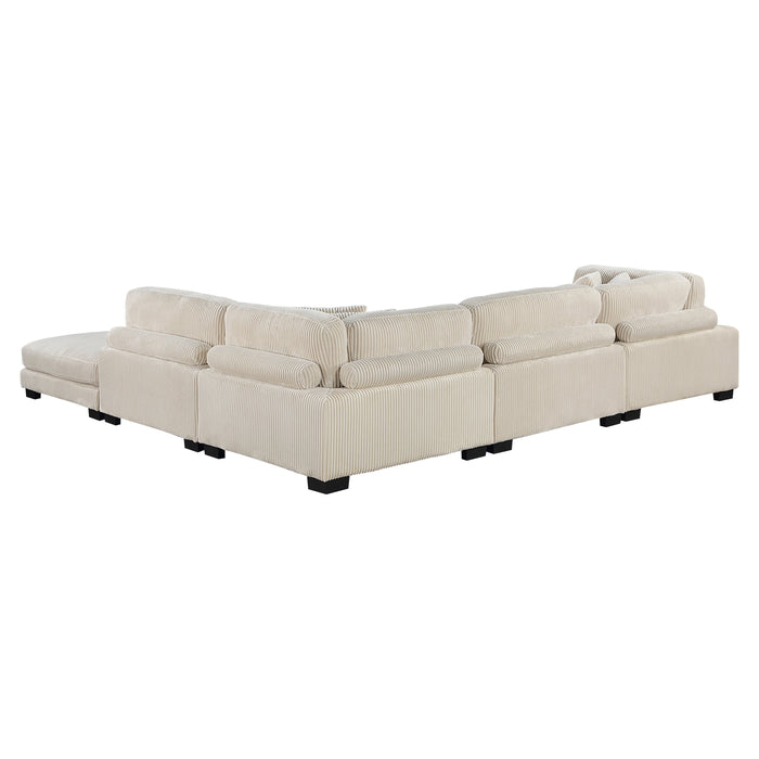 Traverse Beige Corduroy 5-Piece Modular Sectional with Ottoman