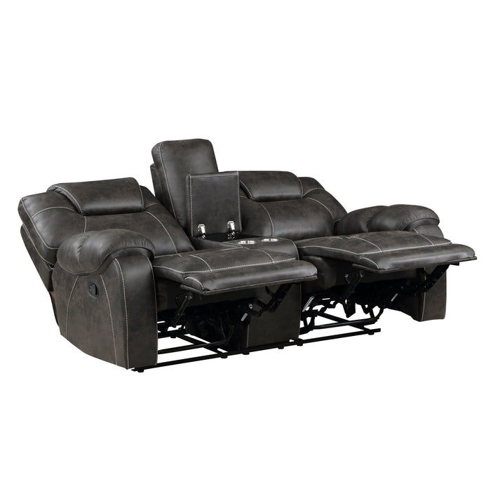 Gainesville Chocolate Microfiber Double Reclining Love Seat with Center Console