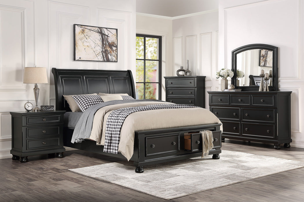 Laurelin Black King Sleigh Storage Platform Bed