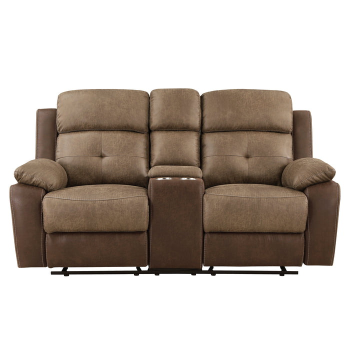 Glendale Brown Microfiber Double Glider Reclining Love Seat with Center Console