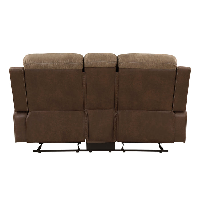 Glendale Brown Microfiber Double Glider Reclining Love Seat with Center Console